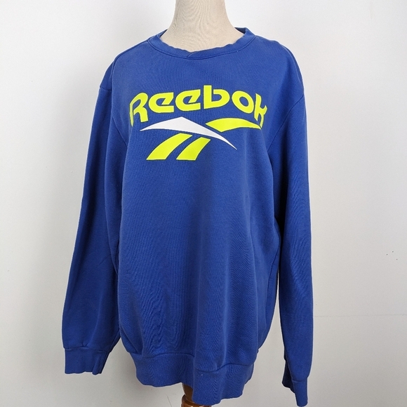 Reebok Crew Neck Sweater Tunic Size Large Blue Neon Green - Picture 9 of 10